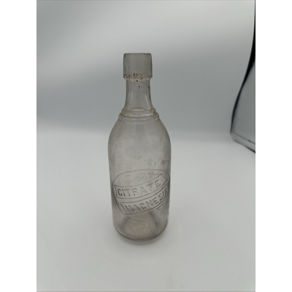 Vtg 8" Citrate Magnesia Clear Glass Medicine Bottle Embossed 3U85